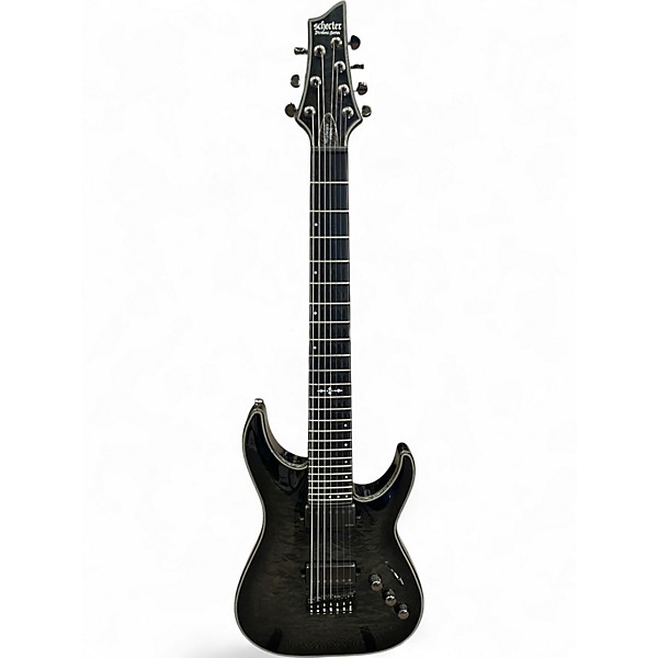 Used Schecter Guitar Research Hellraiser C7 Hybrid Transparent Black Solid Body Electric Guitar