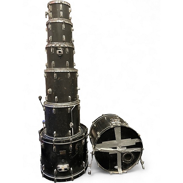 Used Pearl 7 Piece Vintage 1980's Black Drum Kit