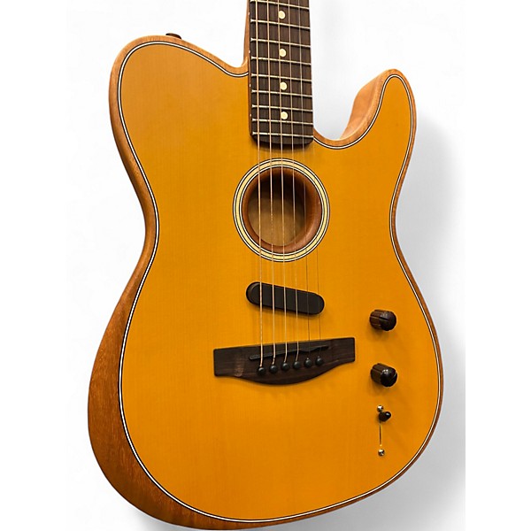Used Fender Acoustasonic Player Telecaster Vintage Yellow Acoustic Electric Guitar