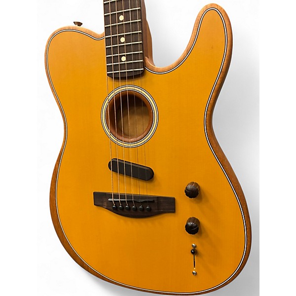 Used Fender Acoustasonic Player Telecaster Vintage Yellow Acoustic Electric Guitar