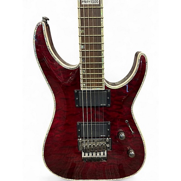 Used ESP LTD MH1000 Deluxe Trans Crimson Red Solid Body Electric Guitar