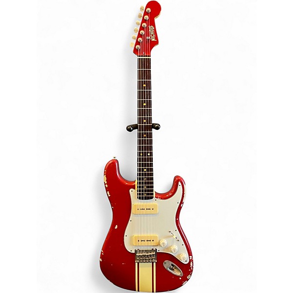 Used Nichols Custom Guitar Build #033 Lightly Relic Worn Red w/ White Stripe Solid Body Electric Guitar