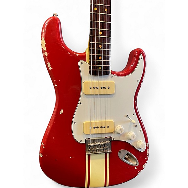 Used Nichols Custom Guitar Build #033 Lightly Relic Worn Red w/ White Stripe Solid Body Electric Guitar
