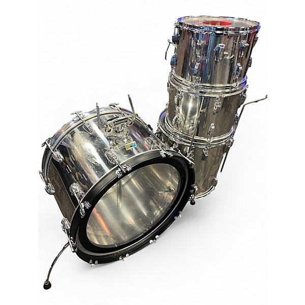 Vintage 1980s Ludwig 4 Piece Classic Chrome Stainless Drum Kit