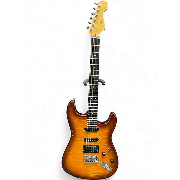 Used Fender American Deluxe Stratocaster 50th anniversary FMT Amber Burst Solid Body Electric Guitar
