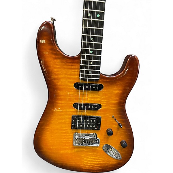 Used Fender American Deluxe Stratocaster 50th anniversary FMT Amber Burst Solid Body Electric Guitar