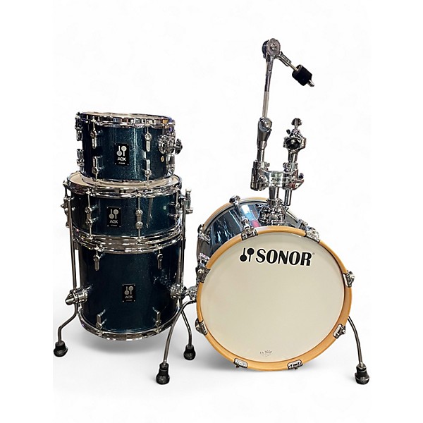 Used SONOR 4 Piece AQX Jungle Blue Ocean Sparkle Drum Kit