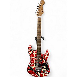 Used EVH Striped Series Frankie Red with Black and White Stripes Solid Body Electric Guitar