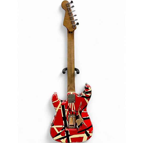 Used EVH Striped Series Frankie Red with Black and White Stripes Solid Body Electric Guitar
