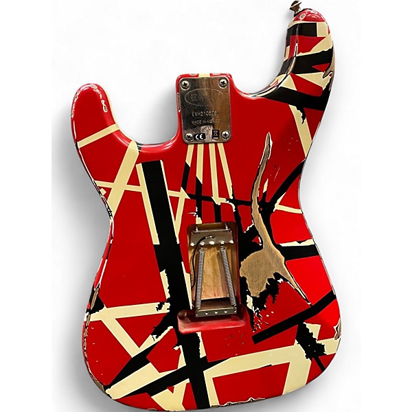 Used EVH Striped Series Frankie Red with Black and White Stripes Solid Body Electric Guitar