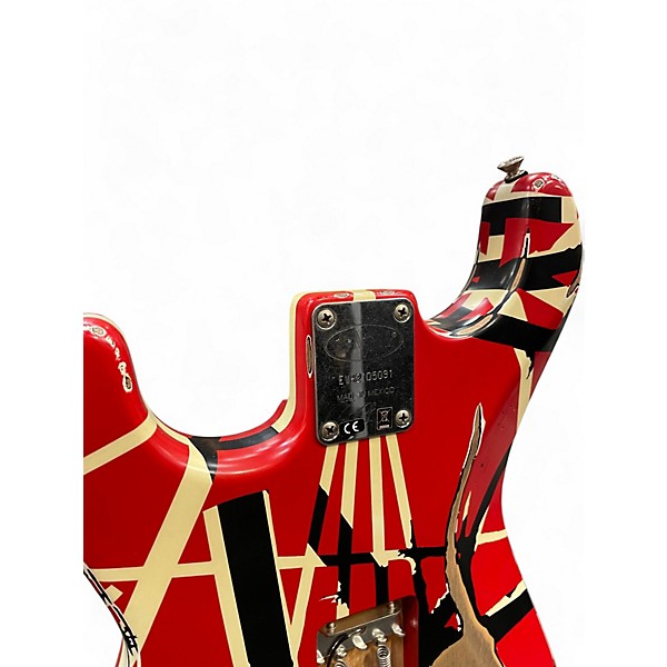 Used EVH Striped Series Frankie Red with Black and White Stripes Solid Body Electric Guitar