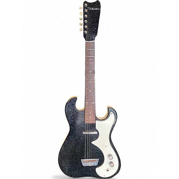 Used Silvertone 1448 black sparkle Solid Body Electric Guitar