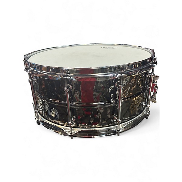 Used Dixon 14X6.5 ARTISAN HMMERED BRASS Black and Silver Drum
