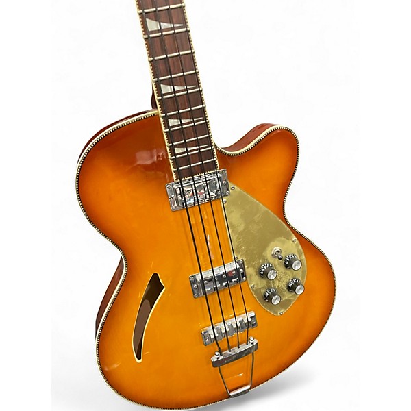 Used Waterstone HH Semi Hollowbody amber Electric Bass Guitar