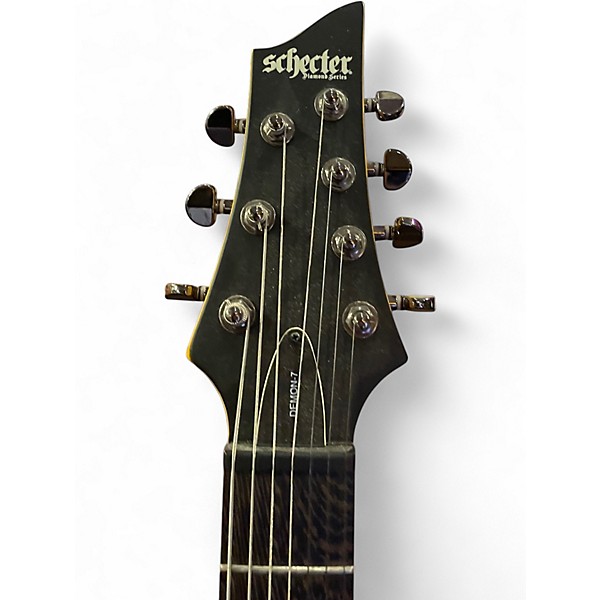 Used Schecter Guitar Research Demon 7 String Black and Yellow Solid Body Electric Guitar