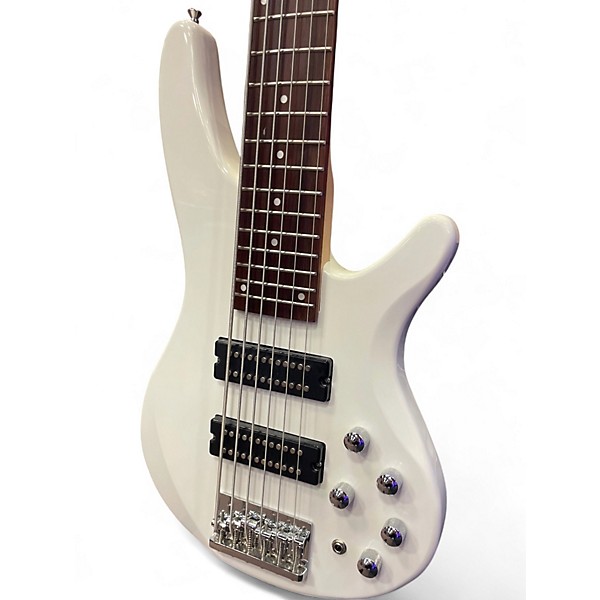 Used Glarry GIB Bass 6 String White Electric Bass Guitar