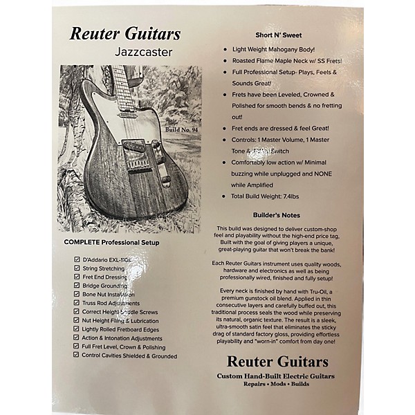 Used Reuter Guitars Jazzcaster ox blood Solid Body Electric Guitar