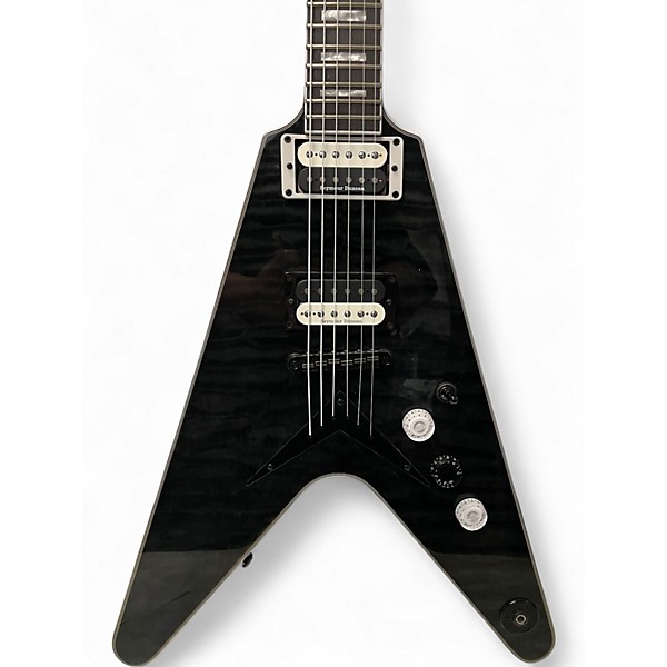 Used Dean V SELECT QUILT TOP Trans Black Solid Body Electric Guitar