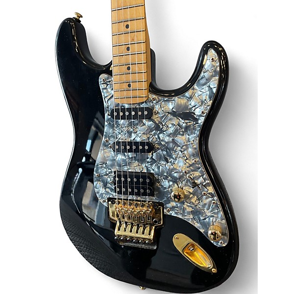 Used Squier Pro Tone Stratocaster Black and Gold Solid Body Electric Guitar