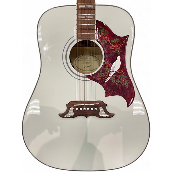 Used Epiphone Dove Pro White Acoustic Electric Guitar