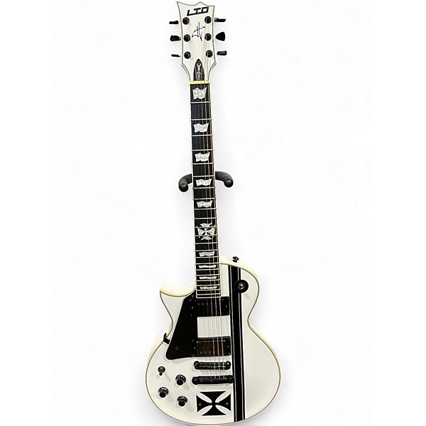 Used ESP LTD Iron Cross LH Black and White Solid Body Electric Guitar