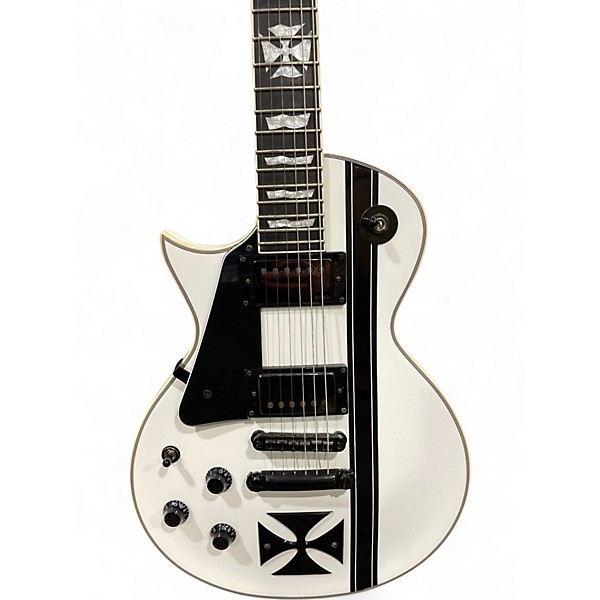 Used ESP LTD Iron Cross LH Black and White Solid Body Electric Guitar