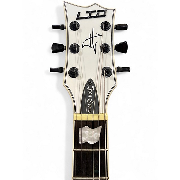 Used ESP LTD Iron Cross LH Black and White Solid Body Electric Guitar