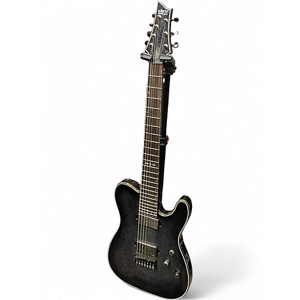 Used 2016 Schecter Guitar Research Hellraiser Hybrid PT-7 Transparent Black Burst Solid Body Electric Guitar