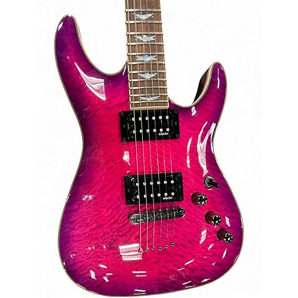 Used Schecter Guitar Research Omen Extreme 6 HOT PINK BURST Solid Body Electric Guitar