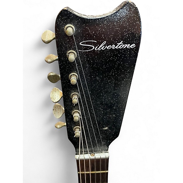 Used Silvertone 1448 black sparkle Solid Body Electric Guitar