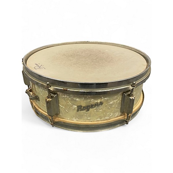 Vintage 1960s Rogers 14X5 Luxor Snare Pearl White Drum
