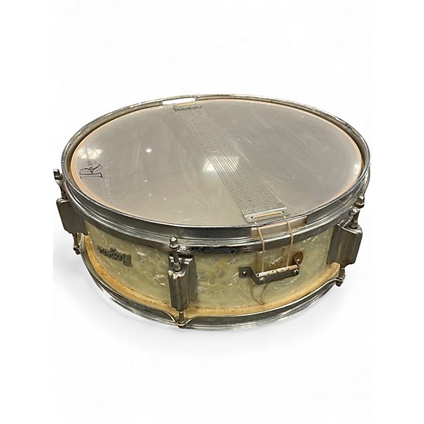 Vintage 1960s Rogers 14X5 Luxor Snare Pearl White Drum