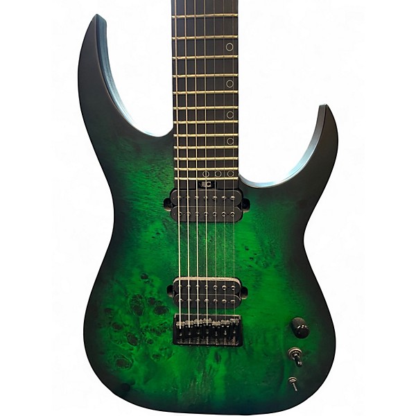 Used Schecter Guitar Research KM-7 MK-III GREEN AND BLACK Solid Body Electric Guitar
