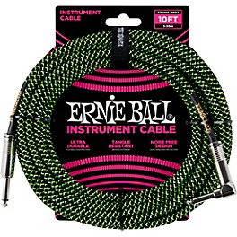 Open Box Ernie Ball 10' Straight to Angle Braided Instrument Cable Level 1  Black and Green