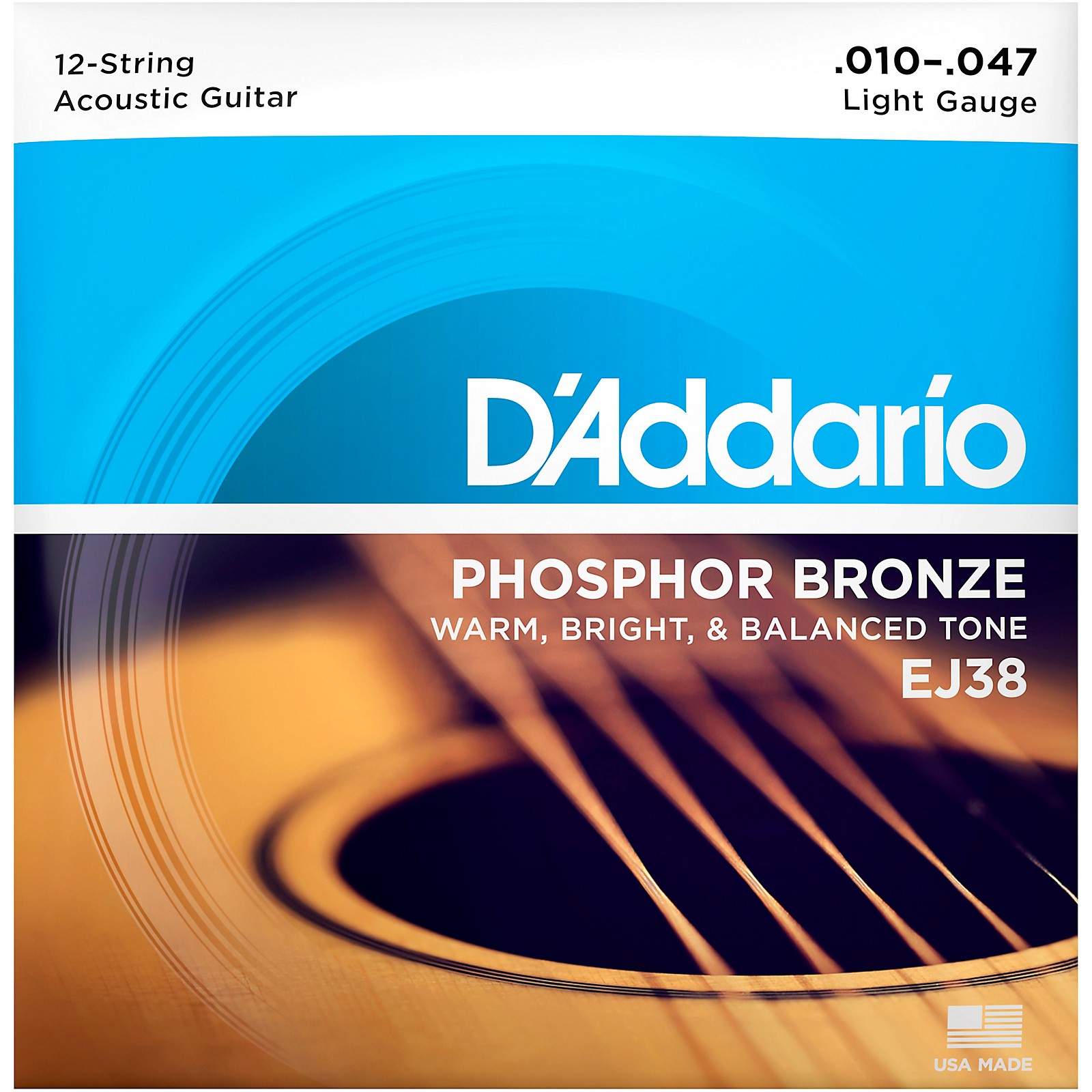 D'Addario ダダリオ アコースティックギター弦 フォスファーブロンズ Light 12弦 .010-.047 EJ38 x 10セッ