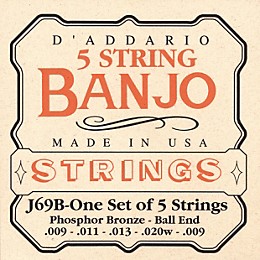 D'Addario J69B 5-String Banjo PB Light Ball Strings