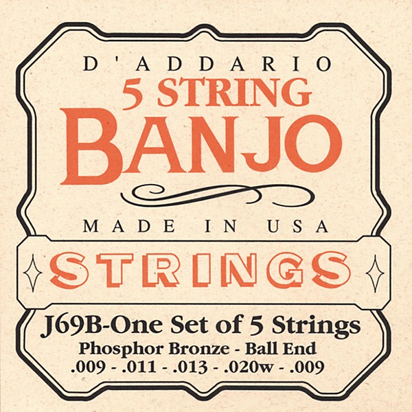 D'Addario J69B 5-String Banjo PB Light Ball Strings
