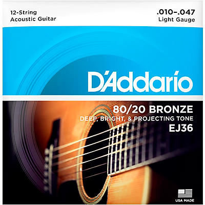 D'addario Ej36 12-String 80/20 Bronze Light Acoustic Guitar Strings for sale