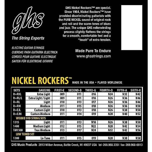 GHS R+RM Nickel Rockers Pure Nickle Rollerwound Electric Guitar Strings - Medium
