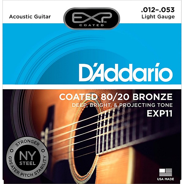 D'Addario EXP11 Coated 80/20 Bronze Light Acoustic Guitar Strings