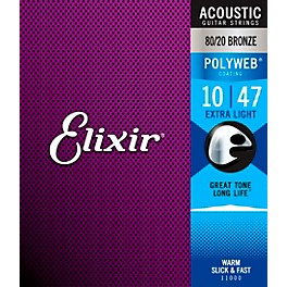 Elixir 80/20 Bronze Acoustic Guitar Strings with POLYWEB Coating, Extra Light (.010-.047)