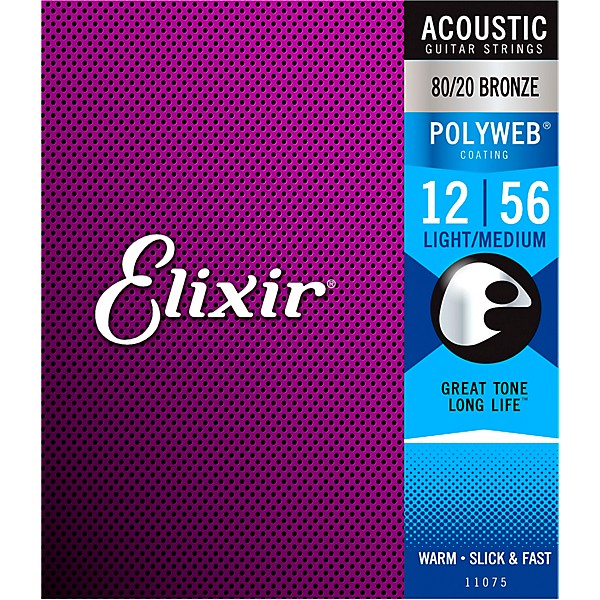 Elixir 80/20 Bronze Acoustic Guitar Strings with POLYWEB Coating, Light/Medium (.012-.056)