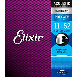 Elixir 80/20 Bronze Acoustic Guitar Strings with POLYWEB Coating, Custom Light (.011-.052)