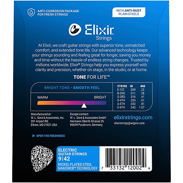 Elixir Electric Guitar Strings with NANOWEB Coating, Super Light (.009-.042)