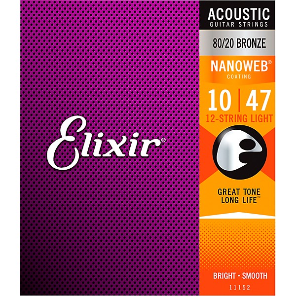 Elixir 80/20 Bronze 12-String Acoustic Guitar Strings with NANOWEB Coating, Light (.010-.047)