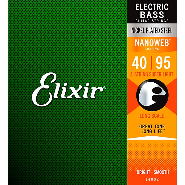 Elixir Nickel-Plated Steel 4-String Bass Strings with NANOWEB Coating, Long Scale, Super Light (.040-.095)