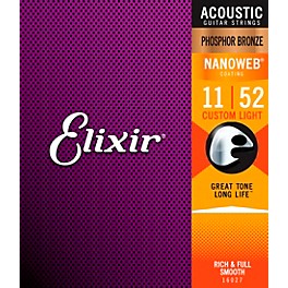 Elixir Phosphor Bronze Acoustic Guitar Strings With NANOWEB Coating, Custom Light (.011-.052)