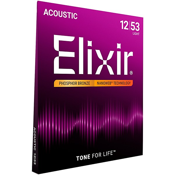 Elixir Phosphor Bronze Acoustic Guitar Strings With NANOWEB Coating, Light (.012-.053)