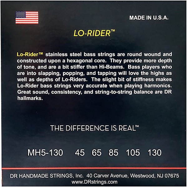 DR Strings Lo Rider MH5-130 Medium Stainless Steel 5-String Bass Strings