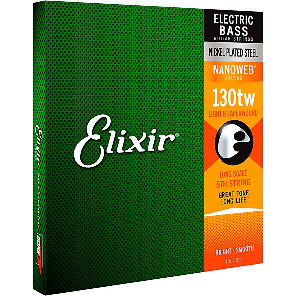 Elixir Nickel-Plated Steel 5th Bass String with NANOWEB Coating, Long Scale, Taperwound Light (.130)